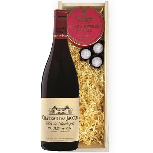 Magnum of Chateau Des Jacques Clos de Rochegres Moulin-A-Vent 150cl And Strawberry Charbonnel Truffles Magnum Box